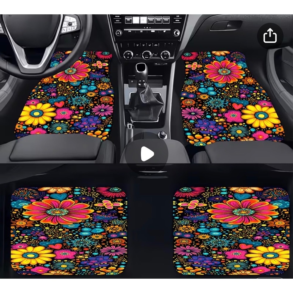 Multicolor Floral Psychedelic Car Floor Mats 4pc Set Boho Flower Power Universal